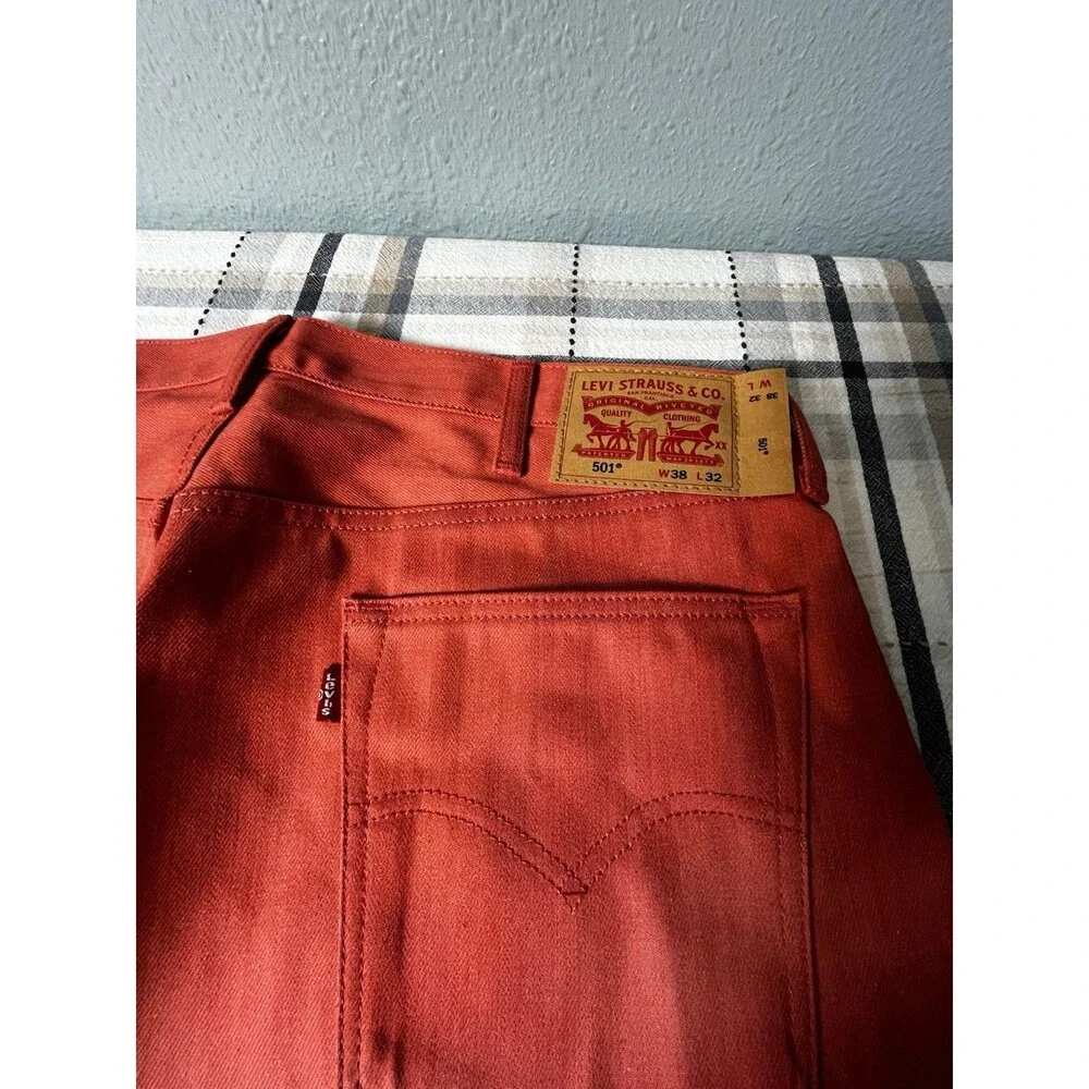 Levi’s 501 Shrink-to-Fit Jeans Unwashed Denim Orange/ Red W38 L32 NWOT